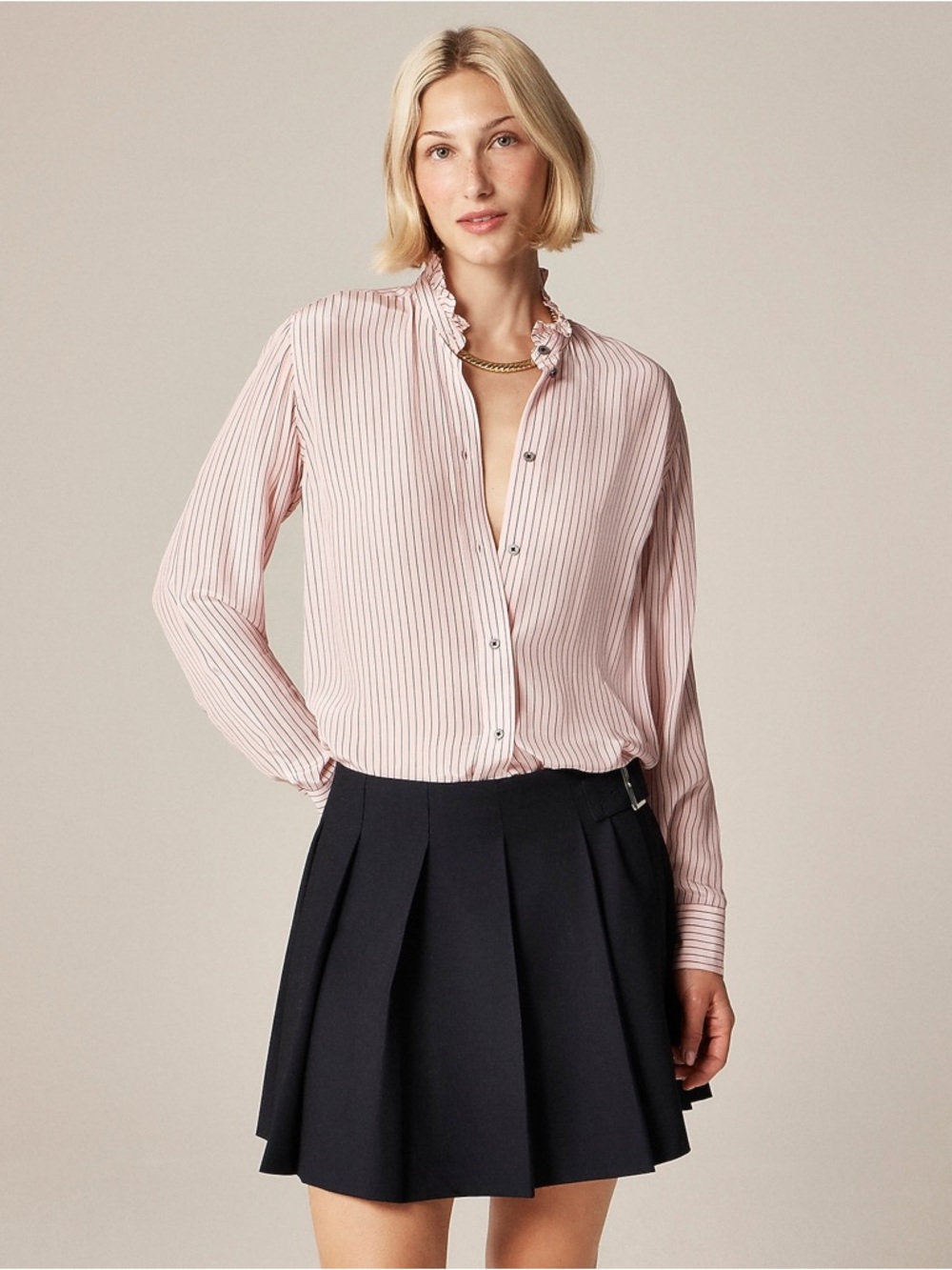 NWT J.Crew Jules ruffle-collar shirt in striped crepe de chine Light Pink Size 8